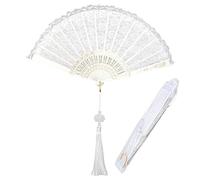 J - Ventaglio a mano in pizzo bianco, ventaglio per matrimonio, ventaglio da sposa, ventaglio bianco con sacchetto regalo di seta, ventaglio pieghevole (bianco)