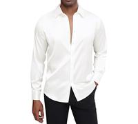 J.VER - Camicia da Uomo in Raso, a Maniche Lunghe, Casual, Lucida, con Bottoni, Lussuosa, per Feste e Balli, Bianco, L