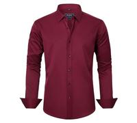 J.VER Camicia da uomo, in tinta unita, elasticizzata, a maniche lunghe, da uomo, vestibilità normale, per il tempo libero, facile da stirare, bordeaux, XL