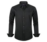 J.VER Camicia da uomo, in tinta unita, elasticizzata, a maniche lunghe, da uomo, vestibilità normale, per il tempo libero, facile da stirare, Nero , XL