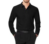 J.VER Camicia da uomo, vestibilità normale, per lavoro, in tinta unita, elasticizzata, per il tempo libero, senza pieghe, classica, per tutti i giorni, Nero , 4XL