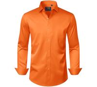 J.VER Camicie da uomo a maniche lunghe, tinta unita, elasticizzate, senza pieghe, camicia formale da lavoro, casual, con bottoni, Arancione bruciato., M