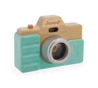 J05381 - Macchina fotografica di prima età, giocattolo d'imitazione in legno, suono e luminoso, giocattolo di risveglio, stimolazione dei sensi e delle motorie, custodia in silicone, vernice ad acqua