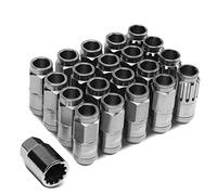 J2 Engineering 16Pcs 7075 Aluminum Open End M12 x 1.5 Lug Nuts w/4Pcs Lock Nuts & Key, Silver, Fit Conical Seat, LN-T7-002-15-SL