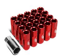 J2 Engineering 20 Pcs 7075 Aluminum Tall Open End M12 x 1.5 Lug Nuts Set w/Socket Adapter, Red, Fit Conical Seat, LN-T7-009-15-RD