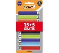 Accendini a Pietrina Tascabili BIC Maxi Fino a 3000 Accensioni - Corpo in Resina in Colori Accesi Assortiti, Confezione da 20