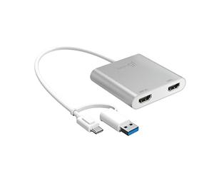 j5create Adattatore multi monitor da USB Tipo-C a doppio HDMI con convertitore USB Tipo-A | 4K + 2K | Compatibile con Microsoft e Mac (JCA365)