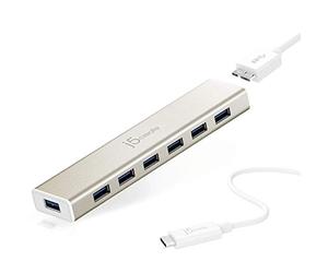 j5create HUB a 7 porte USB Type-C JCH377 USB 3.0 5Gbps con adattatore di corrente 5V / 4A per MacBook/ChromeBook/Dispositivi USB-C/Unità Flash