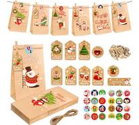 JAADU Calendario dell’Avvento Fai da Te, 24 Calendario dell'Avvento da riempire, calendario avvento, da Comporre con 1-24 Adesivi Numeri, 24 Clip e Corda di Canapa