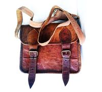 Jaald 33 cm in vera pelle per computer portatile, borsa a tracolla, borsa a tracolla, borsa da bicicletta, borsa per la scuola, impermeabile, vintage, da uomo e da donna, regalo in pelle, marrone, S