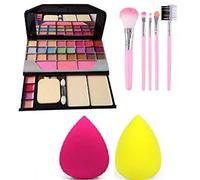 JAAYANSHA TYA 6155 - Kit trucco multicolore e 5 pennelli da trucco rosa, con 2 frullatori di bellezza multicolore, confezione da 8