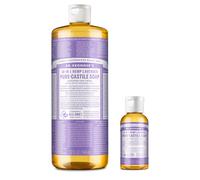Jab n l quido de Castilla Puro Dr. Bronner's - Lavanda. Botella de 947 ml y botella de viaje de 56 ml.