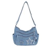 JABALUX Borsa a Mano in Denim, Tracolla Regolabile, 29x21x10 cm | 3 Modi di Indossare, Patch Stella Decorativa, Diversi Scomparti, Cerniera, Peso 0,36 kg