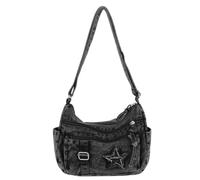 JABALUX Borsa a Mano in Denim, Tracolla Regolabile, 29x21x10 cm | 3 Modi di Indossare, Patch Stella Decorativa, Diversi Scomparti, Cerniera, Peso 0,36 kg