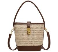 JABALUX Borsa a secchiello da donna in paglia e pelle con chiusura dorata | design in paglia intrecciata, tracolla rimovibile, chiusura a vite, stile bohémien, due possibilità di trasporto
