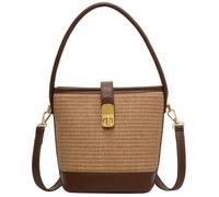 JABALUX Borsa a secchiello da donna in paglia e pelle con chiusura dorata | design in paglia intrecciata, tracolla rimovibile, chiusura a vite, stile bohémien, due possibilità di trasporto