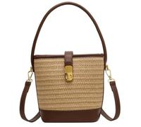 JABALUX Borsa a secchiello da donna in paglia e pelle con chiusura dorata | design in paglia intrecciata, tracolla rimovibile, chiusura a vite, stile bohémien, due possibilità di trasporto