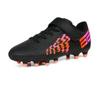 JABASIC Bambini Terra Ferma Calcio Tacchetti Ragazzi Ragazze Scarpe da Calcio (26EU,Black/Orange)