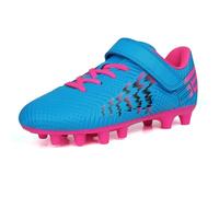 JABASIC Bambini Terra Ferma Calcio Tacchetti Ragazzi Ragazze Scarpe da Calcio (26EU,Blue/Pink)