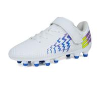 JABASIC Bambini Terra Ferma Calcio Tacchetti Ragazzi Ragazze Scarpe da Calcio (28EU,White/Navy)