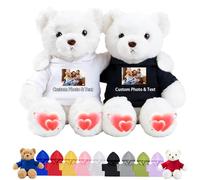 JABECODIFA Orsacchiotti personalizzati con foto testo, Hugging Teddy Bear Orsacchiotto personalizzato con vestiti regali per San Valentino Natale Compleanno 2 Pezzi, 30cm