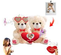 JABECODIFA Orsacchiotto Abbracciato Personalizzato Con Cuore, Personalizzato Hugging Teddy Bear Con Foto Testo 2 Pezzi Regalo Di San Valentino Per Lui E Lei Per Anniversario E Compleanno, 25cm
