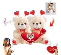 JABECODIFA Orsacchiotto Abbracciato Personalizzato Con Cuore, Personalizzato Hugging Teddy Bear Con Foto Testo 2 Pezzi Regalo Di San Valentino Per Lui E Lei Per Anniversario E Compleanno, 20cm