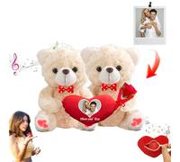JABECODIFA Orsacchiotto Abbracciato Personalizzato Con Cuore, Personalizzato Hugging Teddy Bear Con Foto Testo 2 Pezzi Regalo Di San Valentino Per Lui E Lei Per Anniversario E Compleanno, 20cm