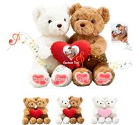 JABECODIFA Orsacchiotto Abbracciato Personalizzato Con Cuore, Personalizzato Hugging Teddy Bear Con Testo E Foto 2 Pezzi Regalo Di San Valentino Per Lui E Lei Per Anniversario E Compleanno, 26cm