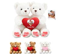 JABECODIFA Orsacchiotto Abbracciato Personalizzato Con Cuore, Personalizzato Hugging Teddy Bear Con Testo E Foto 2 Pezzi Regalo Di San Valentino Per Lui E Lei Per Anniversario E Compleanno, 26cm