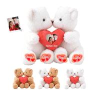 JABECODIFA Orsacchiotto personalizzato con cuore, Hugging Teddy Bear Orsacchiotti abbraccio Ti Amo regali per Lei Lui a San Valentino Anniversario Natale 2 Pezzi, 35cm