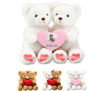 JABECODIFA Orso Di Peluche Che Si Abbracciano Personalizzato Con Cuore, Hugging Teddy Bear Regalo Personalizzato San Valentino Per Lui Lei 2 Pezzi Ideale Per Anniversario, 32cm