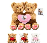 JABECODIFA Orso Di Peluche Che Si Abbracciano Personalizzato Con Cuore, Hugging Teddy Bear Regalo Personalizzato San Valentino Per Lui Lei 2 Pezzi Ideale Per Anniversario, 26cm