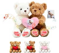 JABECODIFA Orso Di Peluche Che Si Abbracciano Personalizzato Con Cuore, Hugging Teddy Bear Regalo Personalizzato San Valentino Per Lui Lei 2 Pezzi Ideale Per Anniversario, 32cm