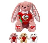 JABECODIFA Peluche Coniglietto Personalizzato Con Cuore, Stuffed Bunny Animaletto Di Peluche Con Testo E Immagine Come Regalo Di San Valentino E Primo Regalo Pasqua, 25cm
