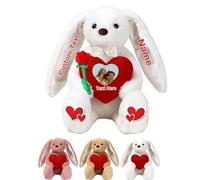JABECODIFA Peluche Coniglietto Personalizzato Con Cuore, Stuffed Bunny Animaletto Di Peluche Con Testo E Immagine Come Regalo Di San Valentino E Primo Regalo Pasqua, 25cm