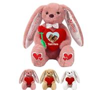JABECODIFA Peluche Coniglietto Personalizzato Con Cuore, Stuffed Bunny Animaletto Di Peluche Con Testo E Immagine Come Regalo Di San Valentino E Primo Regalo Pasqua, 30cm