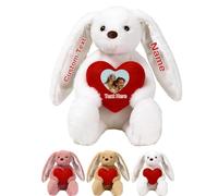 JABECODIFA Peluche Coniglietto Personalizzato Con Cuore, Stuffed Bunny Animaletto Di Peluche Con Testo E Immagine Come Regalo Di San Valentino E Primo Regalo Pasqua, 30cm