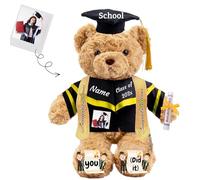 JABECODIFA Regalo Laurea per lei Orsacchiotto Personalizzato con Testo Foto, Orsetto di Peluche con Cappello Laurea come Regali Personalizzati per lui Regalo Laurea per lei (26cm)