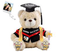 JABECODIFA Regalo Laurea per lei Orsacchiotto Personalizzato con Testo Foto, Orsetto di Peluche con Cappello Laurea come Regali Personalizzati per lui Regalo Laurea per lei (25cm)