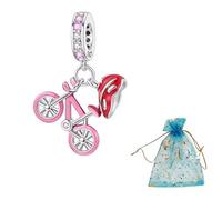 JABEDE Ciondolo da viaggio per braccialetto - Valigia rosa, aeroplano e passaporto, argento 925 per donne che amano viaggiare, Standard, Argento sterling