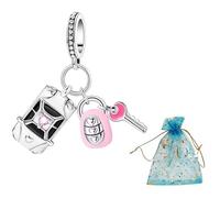 JABEDE Ciondolo da viaggio per braccialetto - Valigia rosa, aeroplano e passaporto, argento 925 per donne che amano viaggiare, Standard, Argento sterling