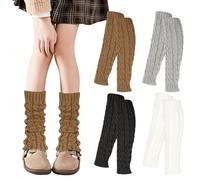 JABNOW 4 Pares Calentadores de Piernas de Punto para Mujeres Calentadores de Pies Termicos Suave, Flexible para Otoño e Invierno, Elegantes Calentadores Largo de Ganchillo de Punto Tejido- 4 Colores