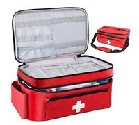 JABNOW Borsa Medica Borsa per Infermiere Pronto Soccorso a 2 Strati con Divisori per Forniture Mediche Sanitaria Portatile per Sportiva, Campeggio, Visite, Domicilio Fisioterapisti -Rosso