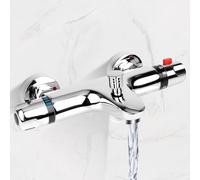 JABNOW Miscelatore Doccia con Termostatico, 2 Uscite Ubinetto Vasca con Pulsante di Sicurezza 38°C, Miscelatore Vasca da Bagno Termostatico per Doccia per Temperature Calde e Fredde (20°-50°C)