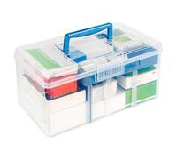 JABNOW Scatola per Medicinali, 2 Strati Organizer Medicinali Trasparente Portatile Porta Medicine da Casa, Contenitore Multifunzione Scatola Porta Farmaci con Maniglia e Scomparto, un Nota Adesiva