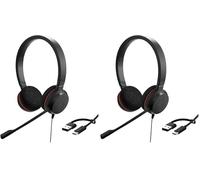 Jabra Evolve 20 - Cuffie stereo certificate Microsoft per softphone VoIP con cancellazione passiva del rumore, USB-C/A, colore nero (Confezione da 2)