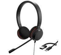 Jabra Evolve 20 - Cuffie stereo certificate Microsoft per softphone VoIP con cancellazione passiva del rumore, USB-C/A, colore nero