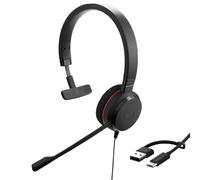 Jabra Evolve 20 Mono Headset - Cuffie certificate per comunicazione unificata per softphone VoIP con cancellazione passiva del rumore - USB-C/A - Nero