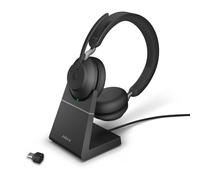 Jabra Evolve2 65 Wireless PC Headset with Charging Stand, Ottimizzato per Microsoft Teams, Dongle USB-C+supporto, Nero, Stereo